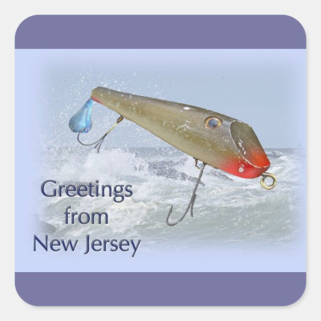 Greetings From New Jersey Fishing Lure Square Sticker (Front)