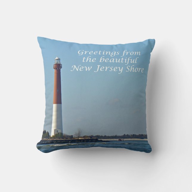 Greetings From New Jersey Shore - Barnegat Light Throw Pillow (Front)