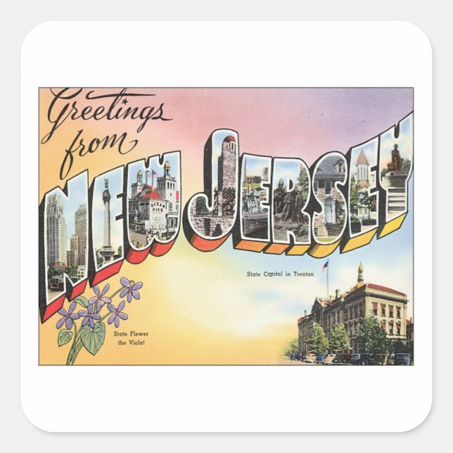 Greetings From New Jersey Square Sticker (Front)