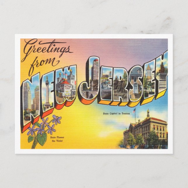 Greetings from New Jersey Vintage Travel Postcard (Front)
