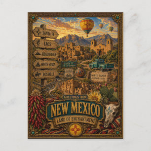 Greetings From New Mexico Vintage Retro Art Postcard