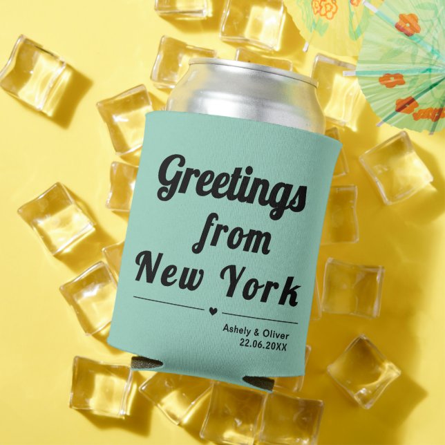 Greetings From New York - custom Wedding favour Can Cooler (In Situ Summer)