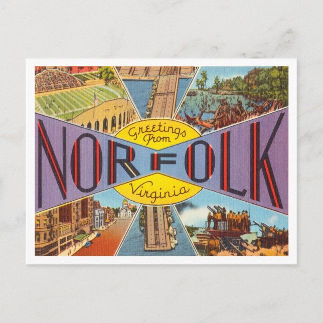 Greetings from Norfolk, Virginia Vintage Travel Postcard (Front)