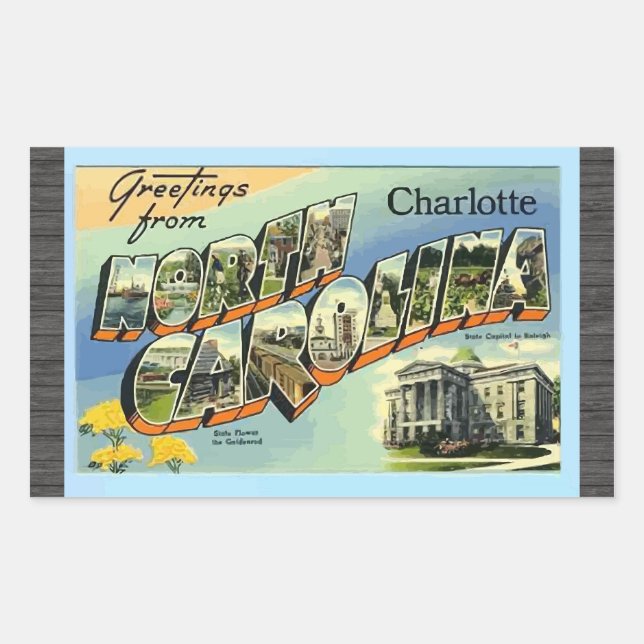 Greetings From North Carolina Charlotte, Vintage Sticker (Front)