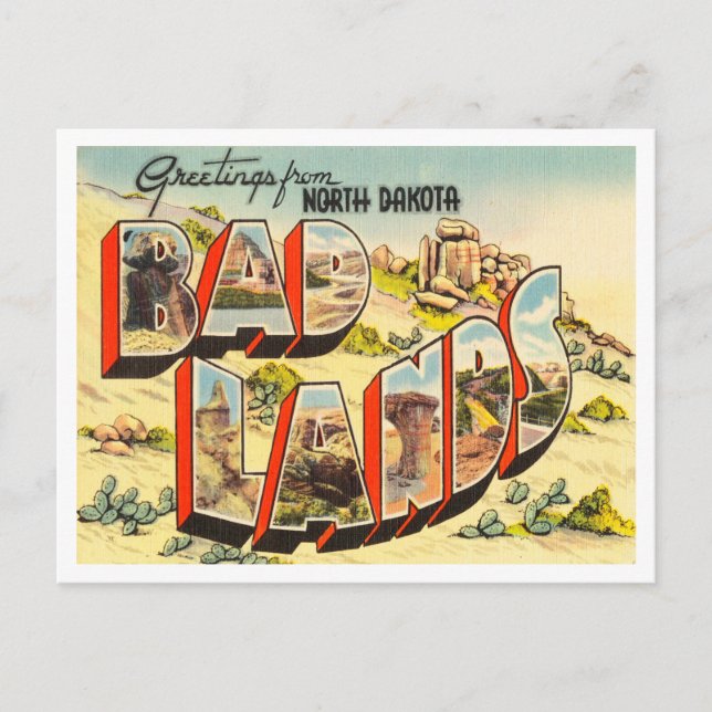 Greetings from North Dakota, Badlands Travel Postcard (Front)