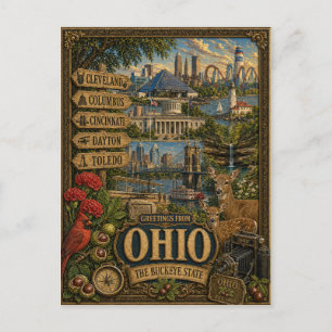 Greetings From Ohio   Vintage Retro Art Postcard