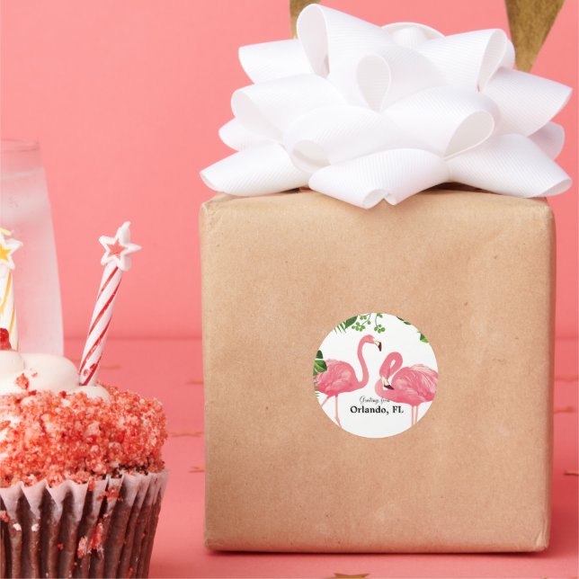 Greetings from Orlando, FL--pink flamingos Classic Round Sticker (Party)