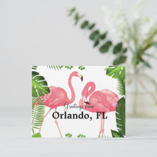 Greetings from Orlando, FL--pink flamingos Postcard
