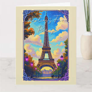 Greetings From Paris Eiffel Tower European Art Card