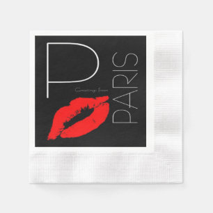 Greetings from Paris France Red Lipstick Kiss Napkin