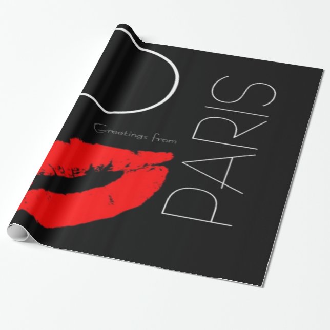 Greetings from Paris Red Lipstick Kiss Love Wrapping Paper (Unrolled)