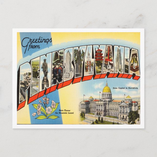 Greetings from Pennsylvania Vintage Travel Postcard (Front)