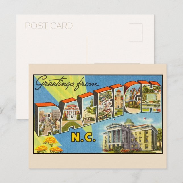 Greetings from Raleigh North Carolina Large Letter Postcard (Front/Back)