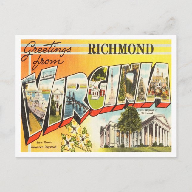 Greetings from Richmond, Virginia Vintage Travel Postcard (Front)
