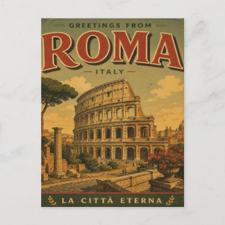 Greetings From Roma, Italy Vintage Travel Postcard