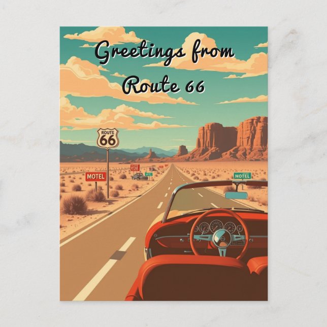Greetings from Route 66 Personalized Road Trip Postcard (Front)