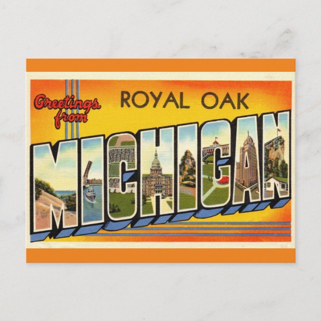 Greetings from Royal Oak Michigan Travel Postcard (Front)