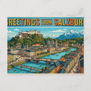 Greetings from Salzburg Vintage Travel Postcard