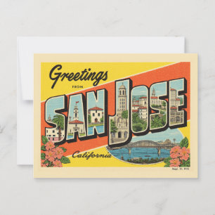 "Greetings from" San Jose California Postcard