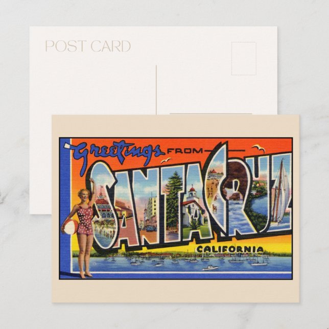Greetings from Santa Cruz Large Letter Vintage Postcard (Front/Back)