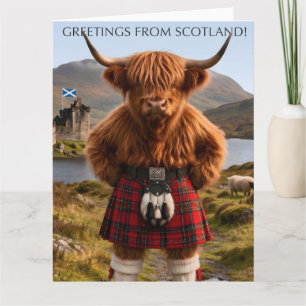 "Greetings From Scotland" Highland Cow Design Card