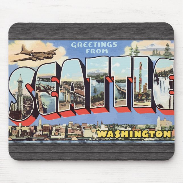 Greetings From Seattle Washington, Vintage Mouse Pad (Front)