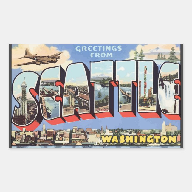 Greetings From Seattle Washington, Vintage Sticker (Front)