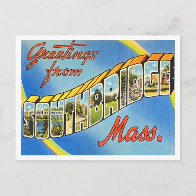 Greetings from Southbridge, Massachusetts Travel Postcard (Front)