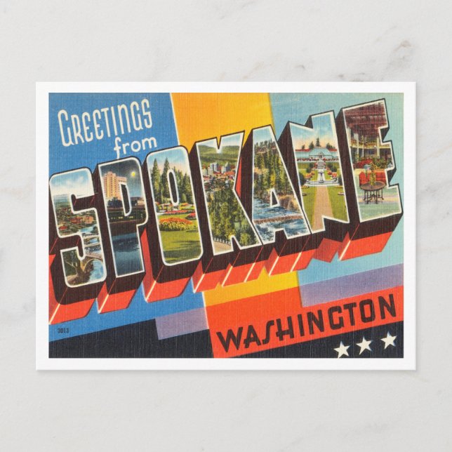 Greetings from Spokane, Washington Vintage Travel Postcard (Front)
