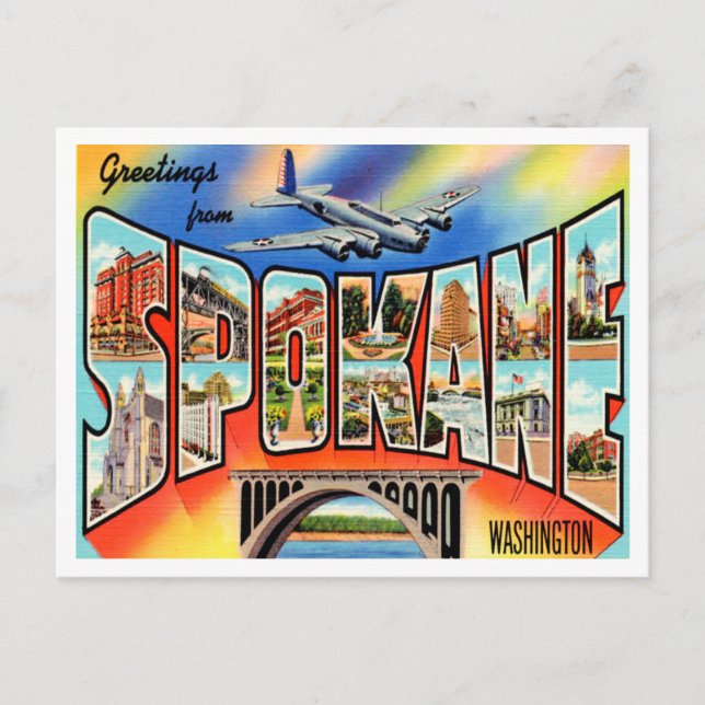 Greetings from Spokane, Washington Vintage Travel Postcard (Front)