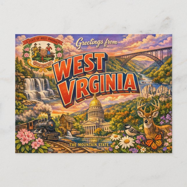 Greetings From State Postcard  (Front)