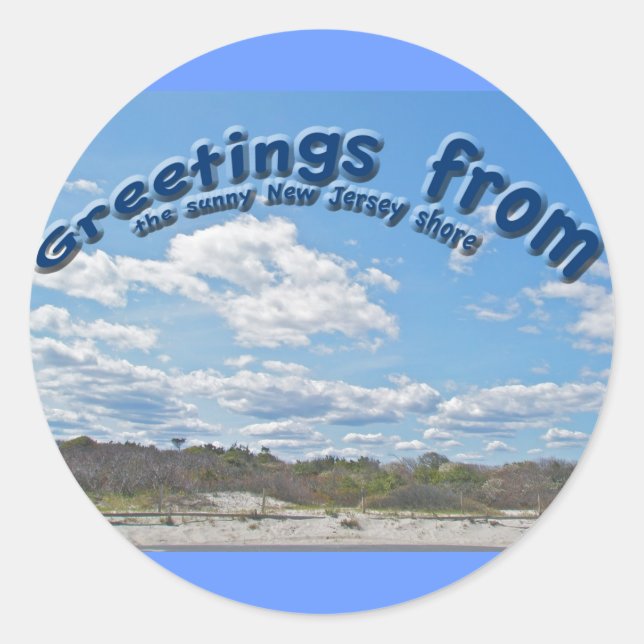 Greetings From Sunny New Jersey Shore Stickers (Front)