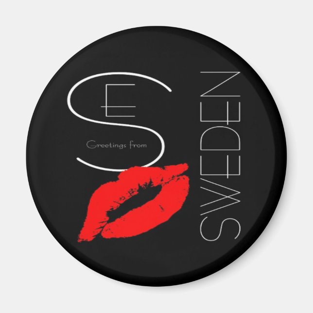 Greetings from Sweden Red Lipstick Love Kiss Black Magnet (Front)