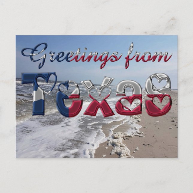 Greetings from Texas State Flag Hearts USA Postcard (Front)