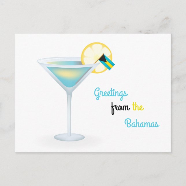 Greetings From The Bahamas Cocktail Holiday Card (Front)