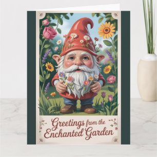 "Greetings from the Enchanted Garden" Gnome Card