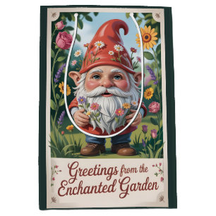 "Greetings from the Enchanted Garden" Gnome  Medium Gift Bag