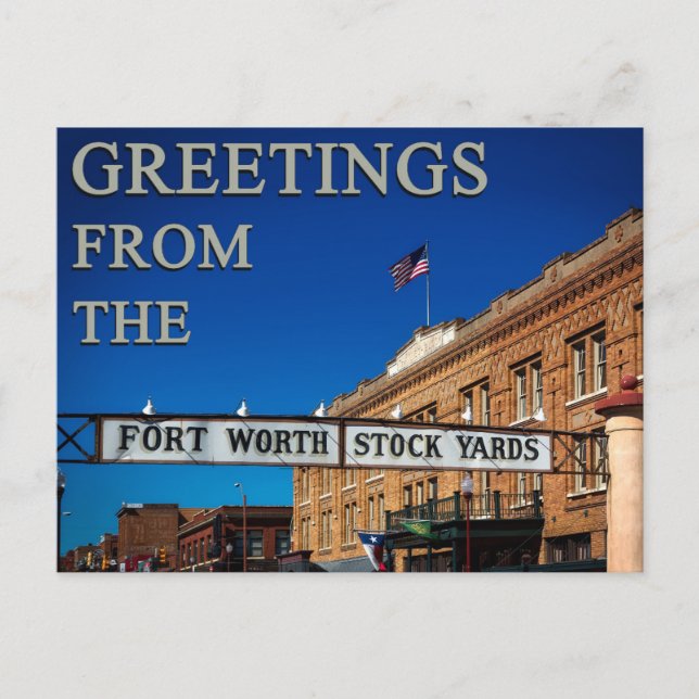 Greetings From the Fort Worth Stockyards Fun Texas Postcard (Front)