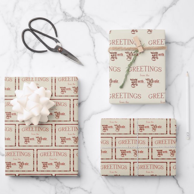 Greetings from the North Pole Wrapping Paper Sheet (Front)