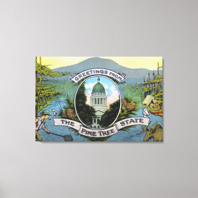 Greetings From the Pine Tree State, Scenic Canvas Print (Front)