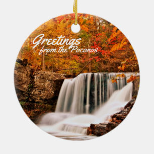 Greetings from the Poconos!Factory Falls in Autumn Ceramic Ornament