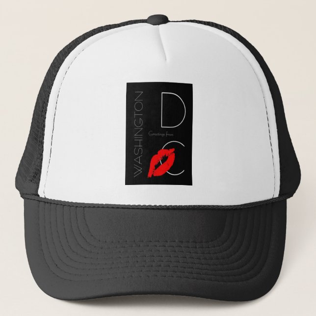 Greetings from Washington D.C. Red Lipstick Kiss Trucker Hat (Front)