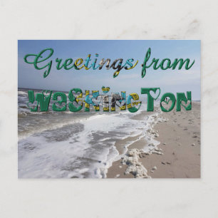Greetings from Washington State Flag Hearts USA Postcard