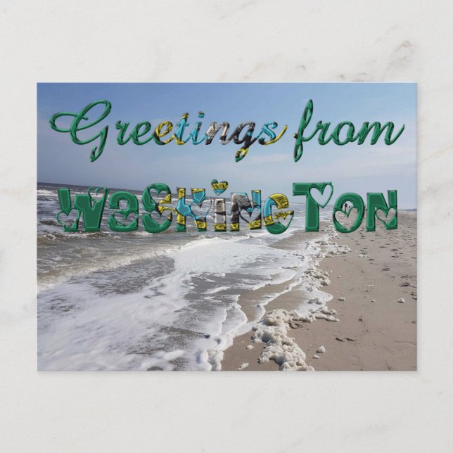 Greetings from Washington State Flag Hearts USA Postcard (Front)