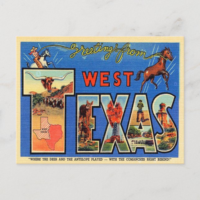Greetings from West Texas Vintage Travel Postcard (Front)