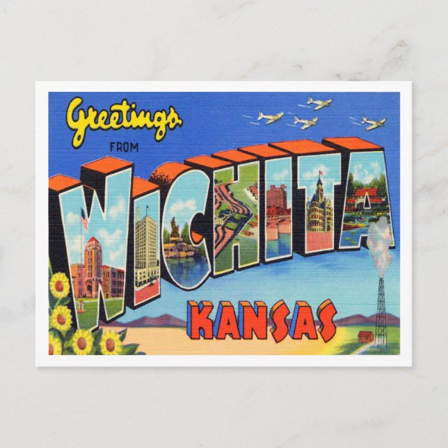 Greetings from Wichita, Kansas Vintage Travel Postcard (Front)