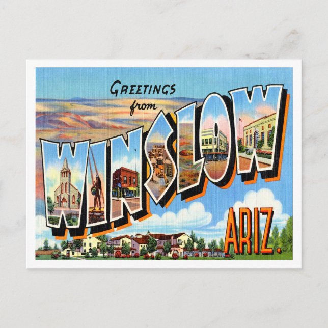 Greetings from Winslow, Arizona Vintage Travel Postcard (Front)