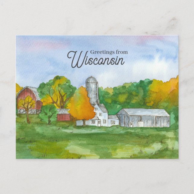 Greetings from Wisconsin Farm Midwest Landscape Postcard (Front)