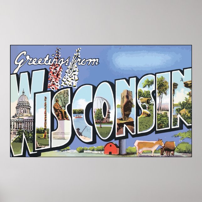 Greetings From Wisconsin, Vintage Poster (Front)