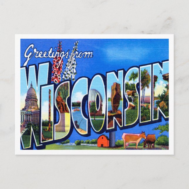 Greetings from Wisconsin Vintage Travel Postcard (Front)